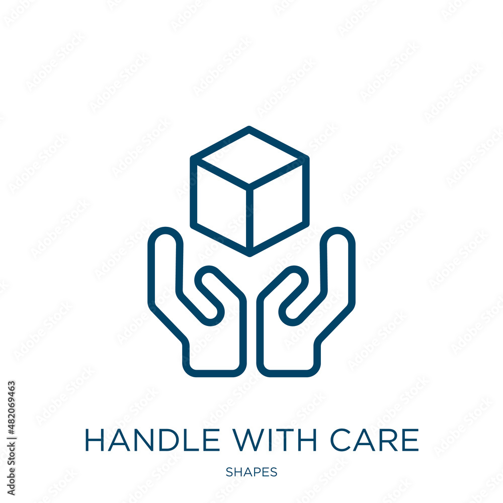 Poster handle with care icon from shapes collection. thin linear handle with care, handle, care outline ico