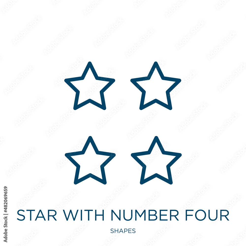 Poster star with number four icon from shapes collection. thin linear star with number four, four, number o