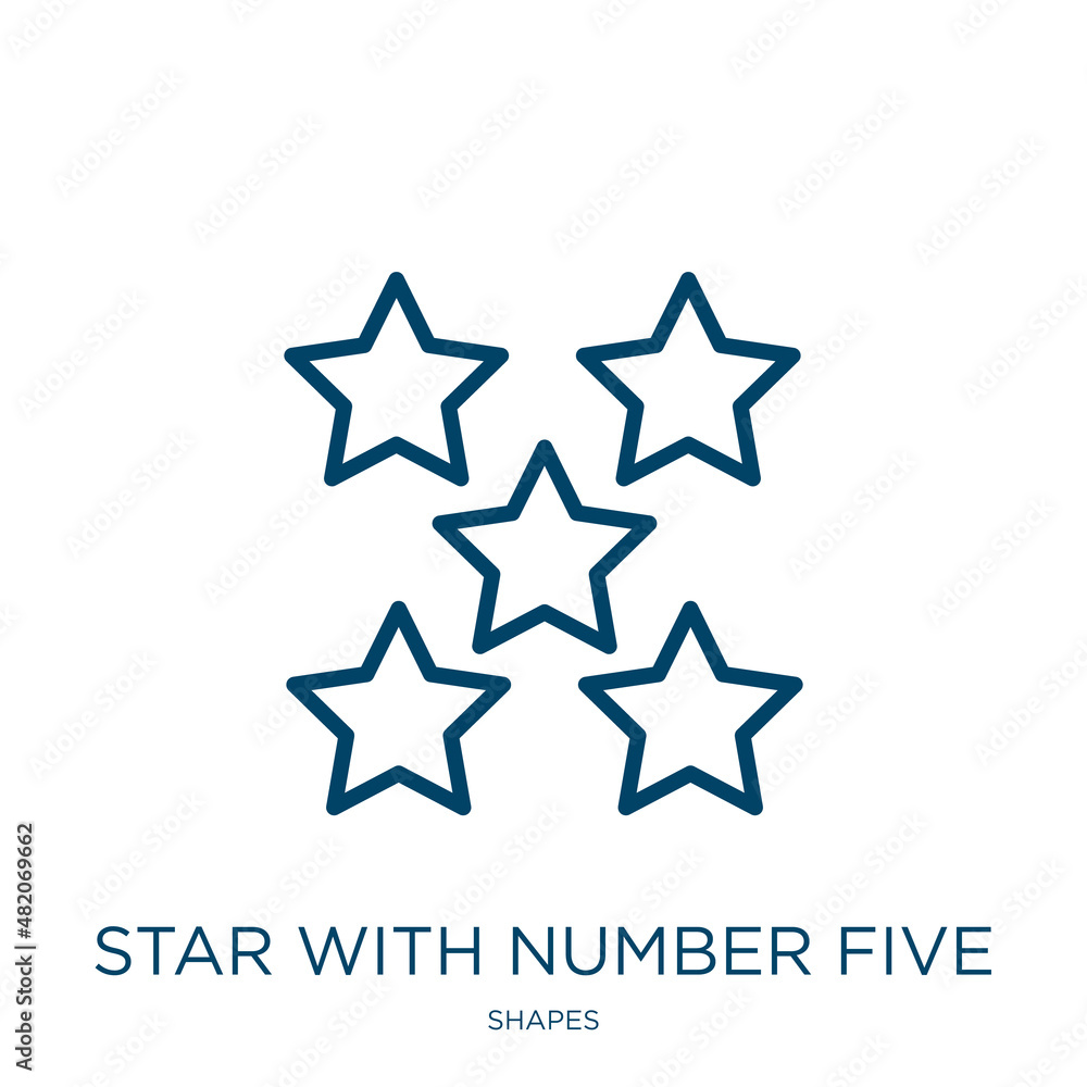 Poster star with number five icon from shapes collection. thin linear star with number five, gold, number o