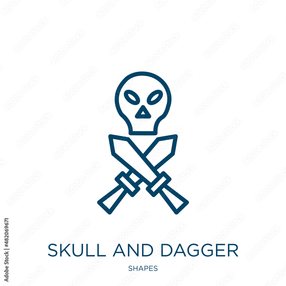 Poster skull and dagger icon from shapes collection. thin linear skull and dagger, sword, knife outline ico