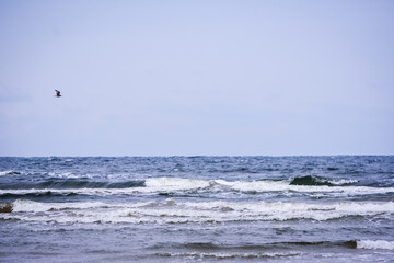 Selective focus photo. Waves in the sea.
