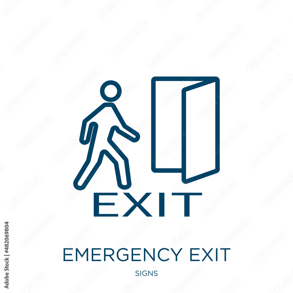Poster emergency exit icon from signs collection. thin linear emergency exit, emergency, exit outline icon 