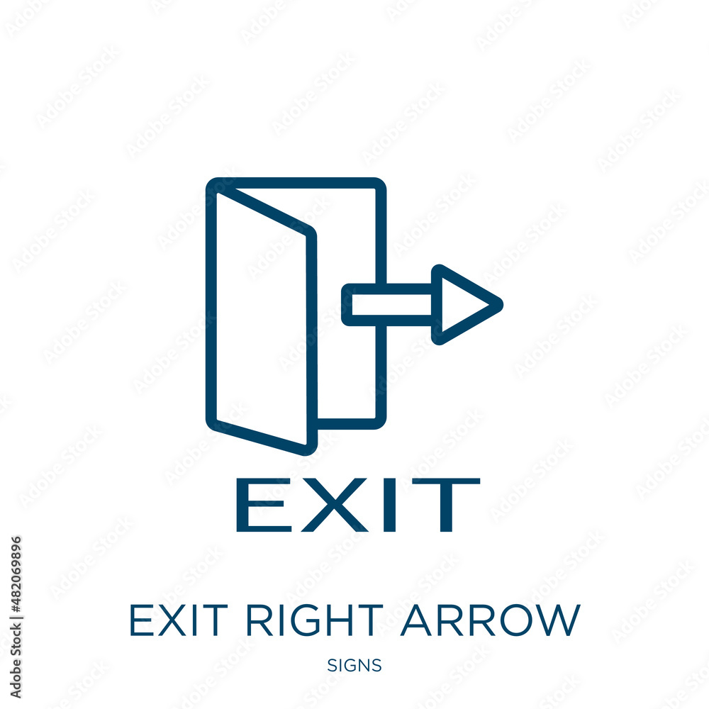 Poster exit right arrow icon from signs collection. thin linear exit right arrow, door, arrow outline icon 