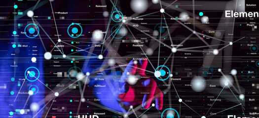 Neural network 3D illustration. Big data and cybersecurity