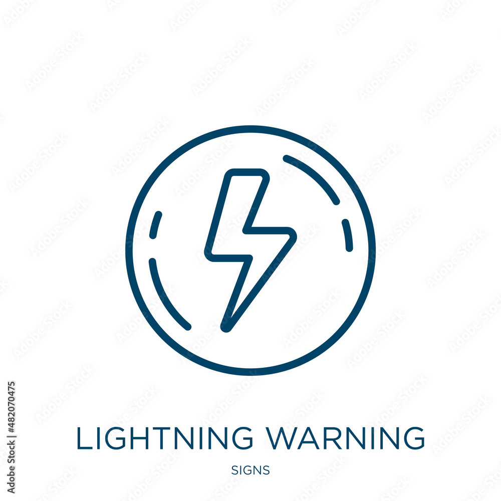 Poster lightning warning icon from signs collection. thin linear lightning warning, danger, warning outline