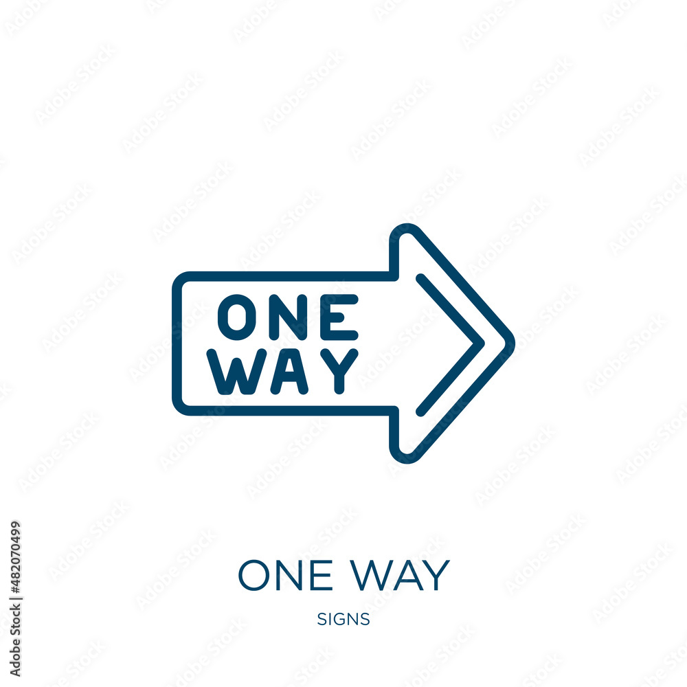 Poster one way icon from signs collection. thin linear one way, direction, way outline icon isolated on whi
