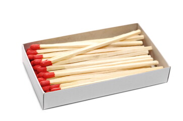 Fire matches pile with carton box isolated on white  