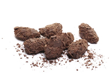 Milk chocolate flaked truffles isolated on white  