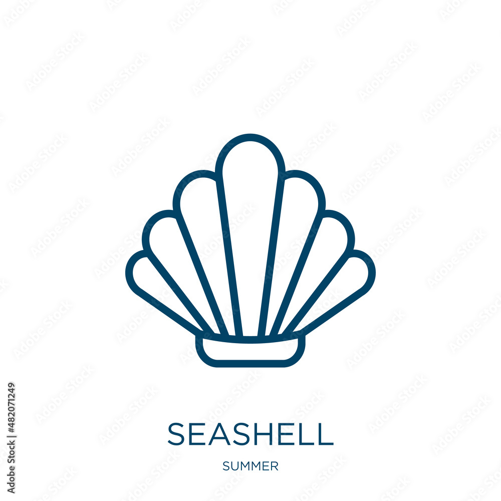 Poster seashell icon from summer collection. thin linear seashell, sea, fish outline icon isolated on white