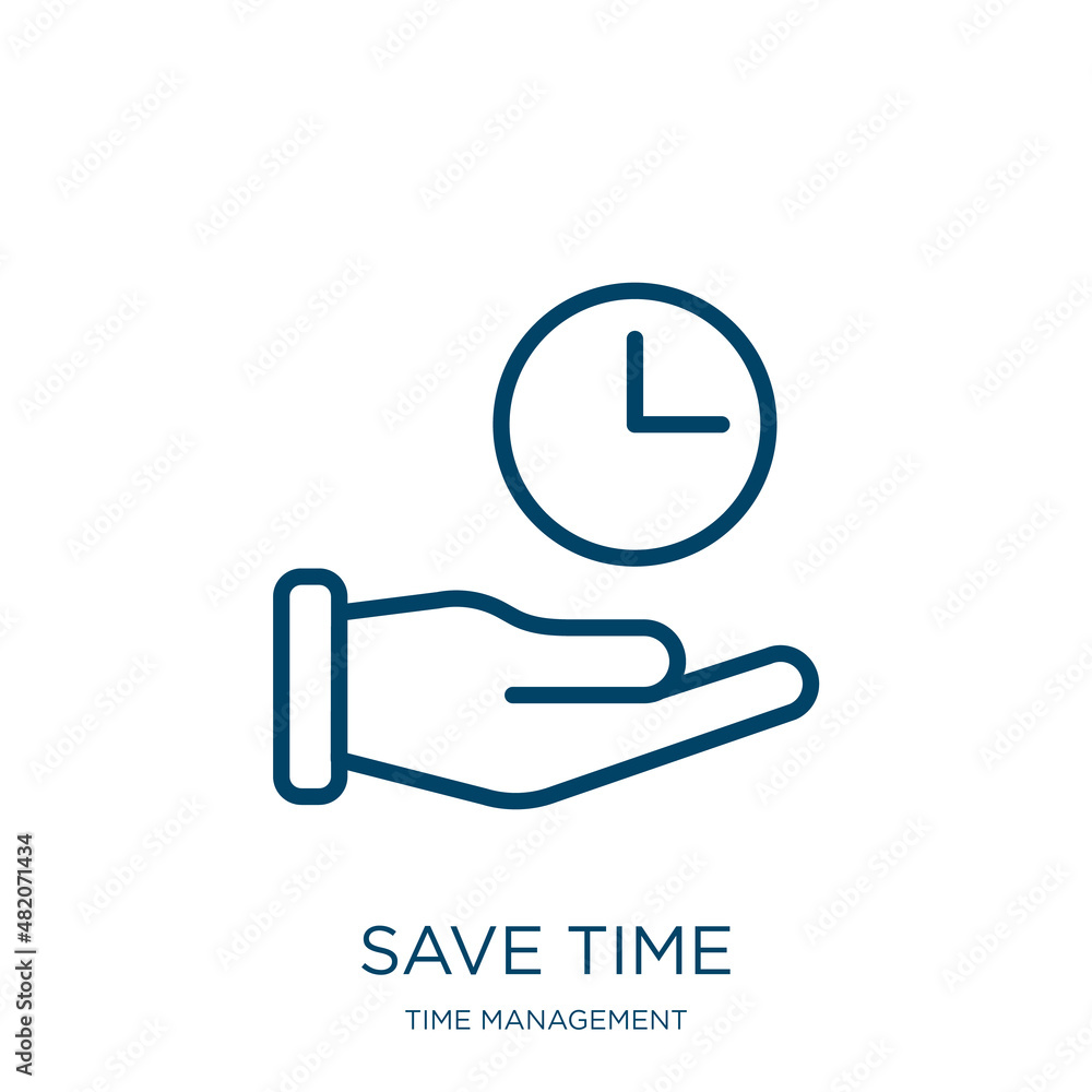 Poster save time icon from time management collection. thin linear save time, time, investment outline icon