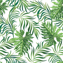 Jungle vector pattern with tropical leaves.Trendy summer print. Exotic seamless background.	
