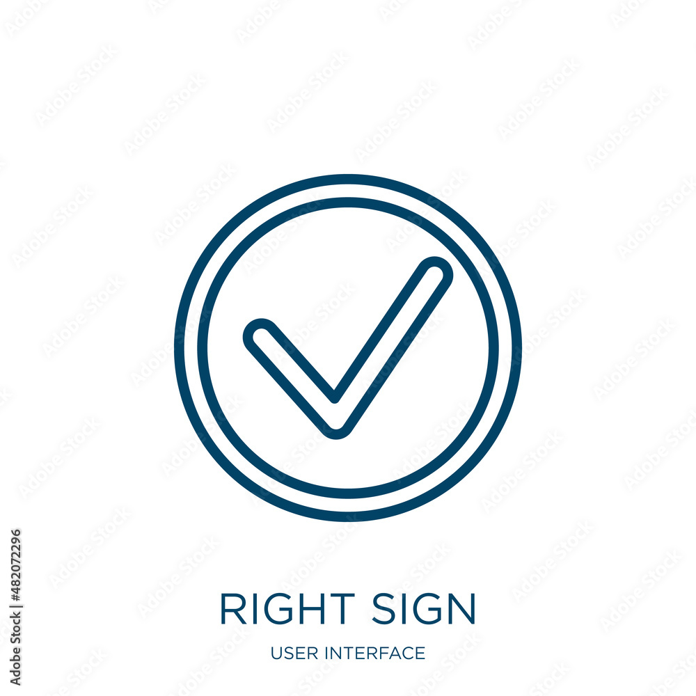 Poster right sign icon from user interface collection. thin linear right sign, right, correct outline icon 