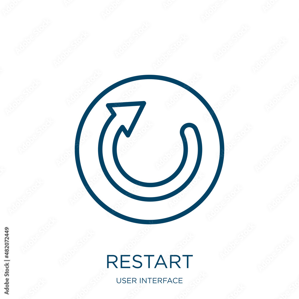 Poster restart icon from user interface collection. thin linear restart, reload, arrow outline icon isolate