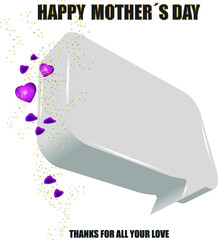 blank comic speech bubble with petals and hearts decoration. Happy Mother's Day.