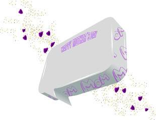blank comic speech bubble in profile with pink "mom" letters and Happy Mother's Day lettering. petals decoration White background