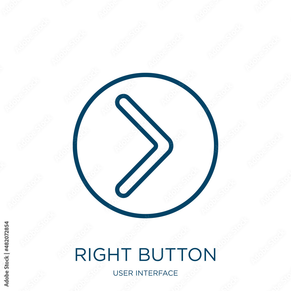 Poster right button icon from user interface collection. thin linear right button, circle, button outline i