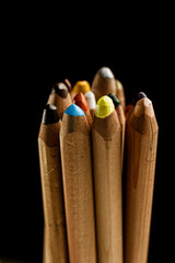 color pencils on the black background