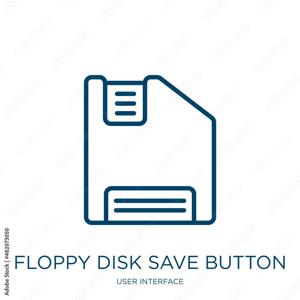 Poster floppy disk save button icon from user interface collection. thin linear floppy disk save button, di