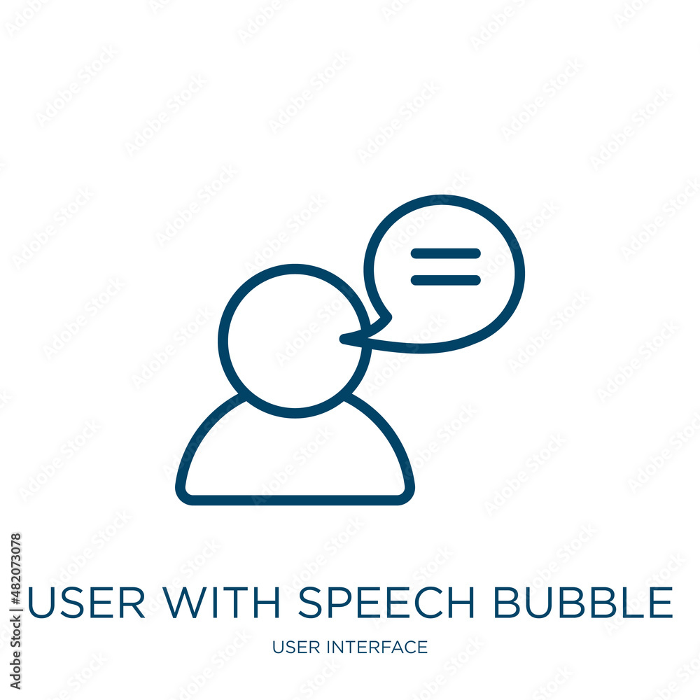 Poster user with speech bubble icon from user interface collection. thin linear user with speech bubble, pe