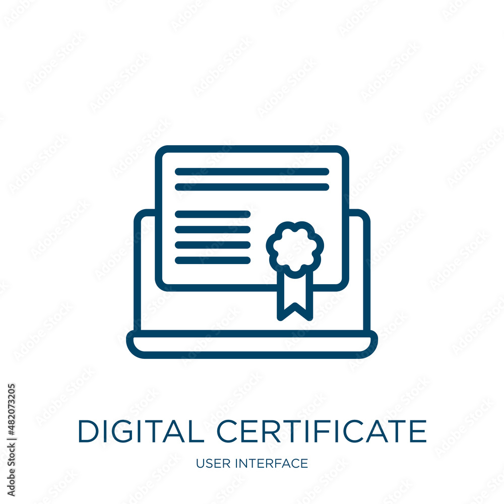 Poster digital certificate icon from user interface collection. thin linear digital certificate, internet, 