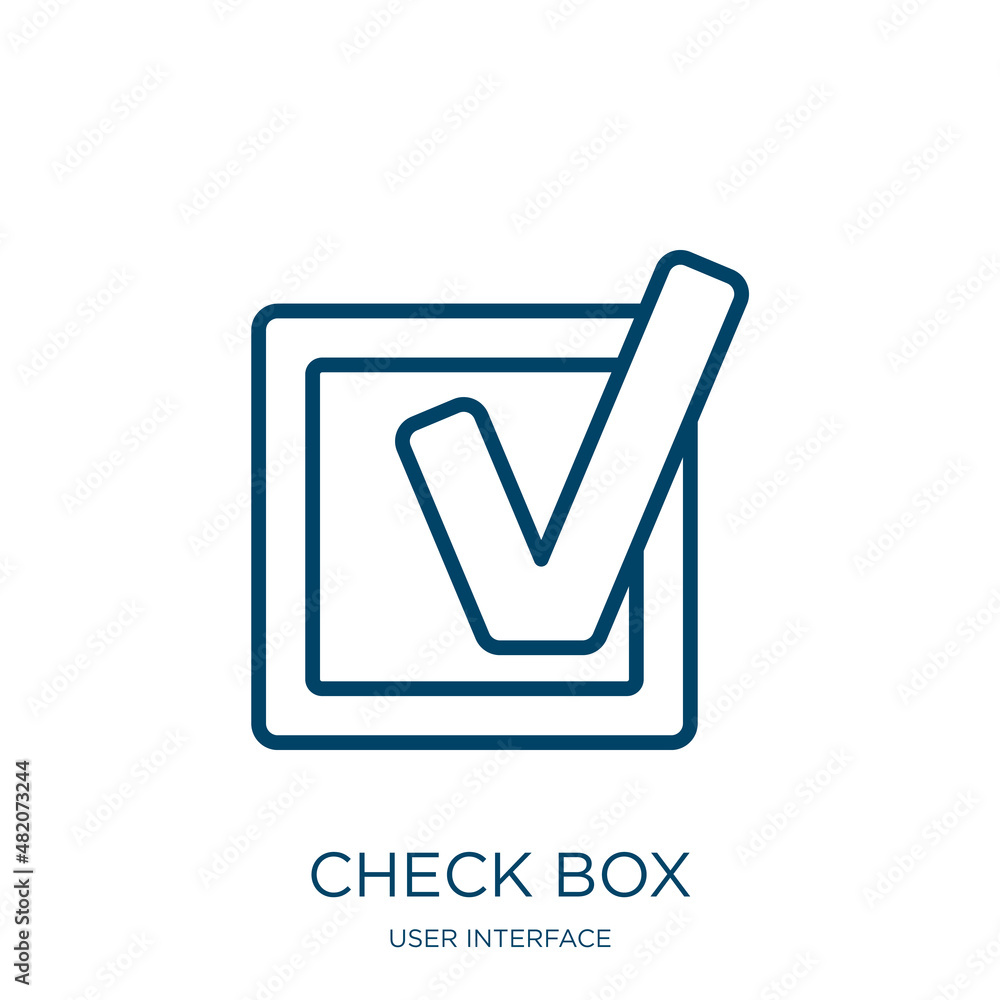 Poster check box icon from user interface collection. thin linear check box, box, check outline icon isolat