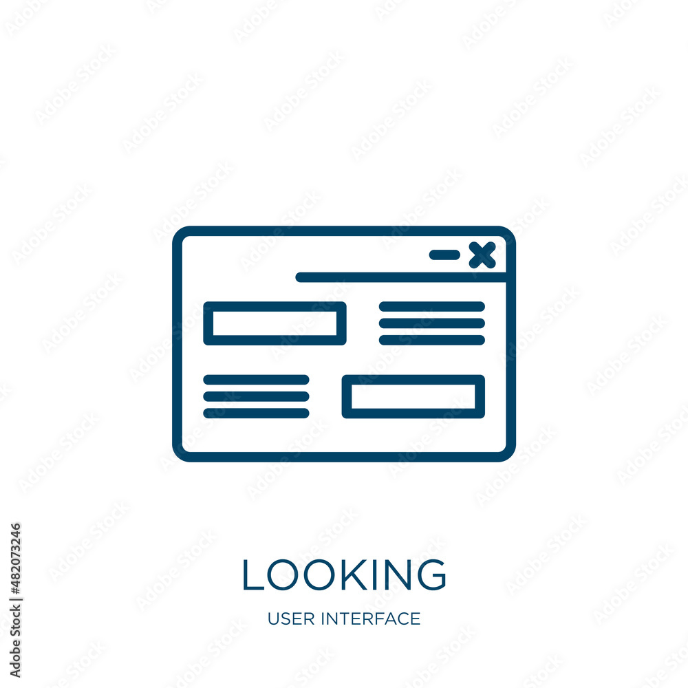 Poster looking icon from user interface collection. thin linear looking, business, search outline icon isol