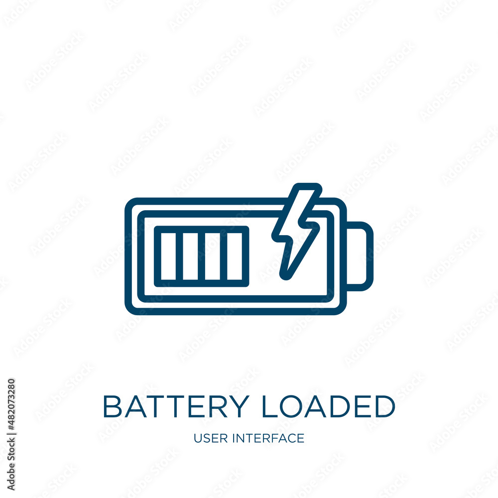 Poster battery loaded icon from user interface collection. thin linear battery loaded, indicator, fuel outl