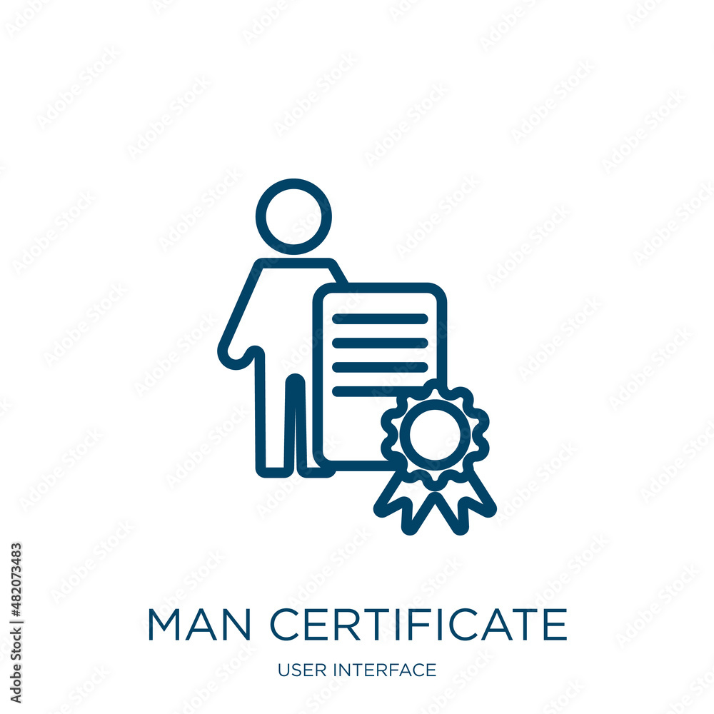 Poster man certificate icon from user interface collection. thin linear man certificate, man, business outl