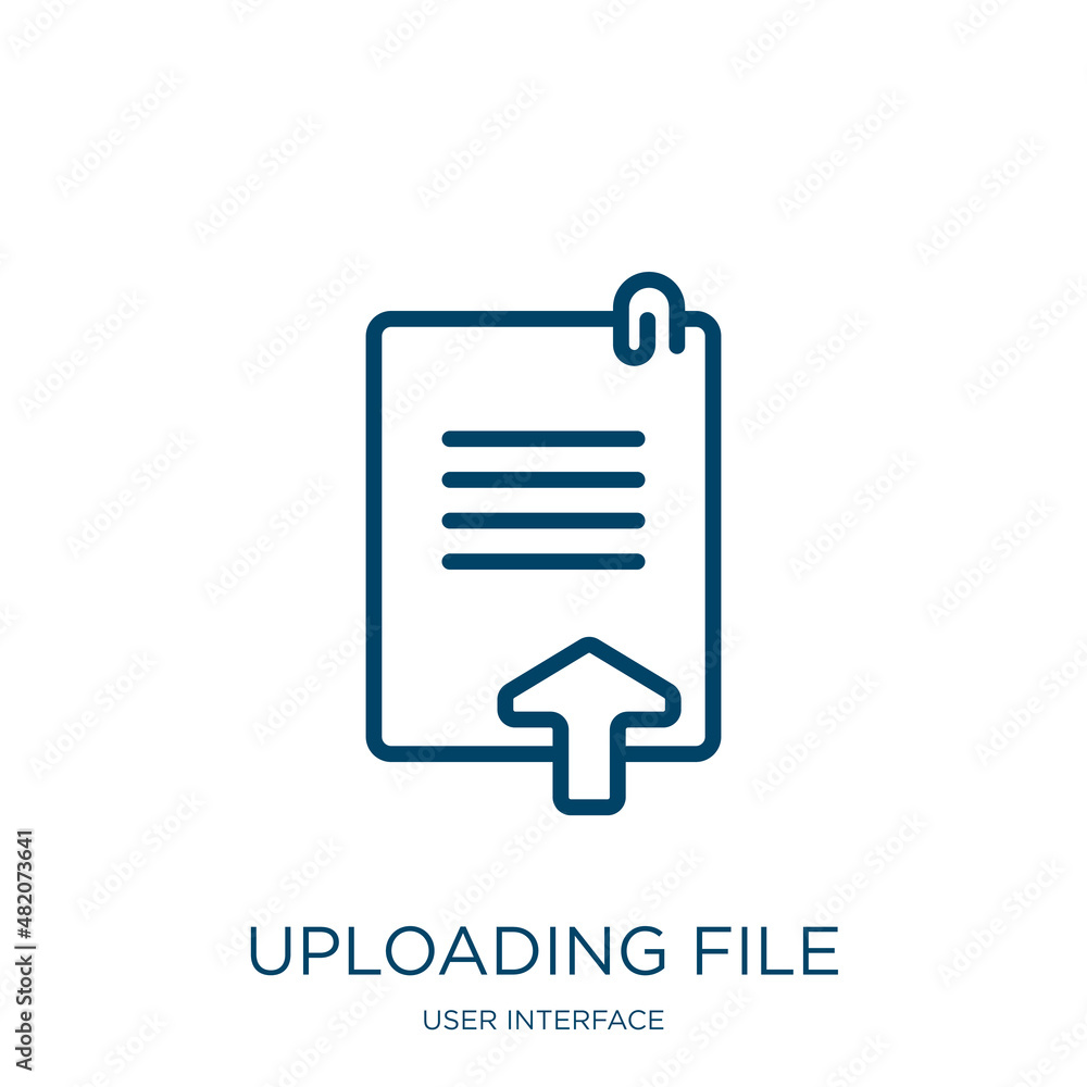 Poster uploading file icon from user interface collection. thin linear uploading file, upload, internet out