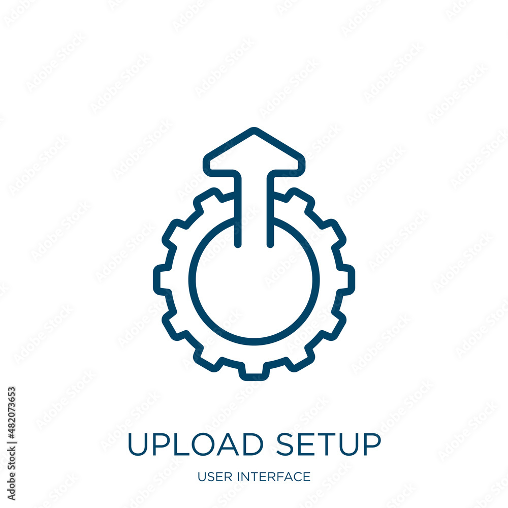 Poster upload setup icon from user interface collection. thin linear upload setup, upload, setup outline ic