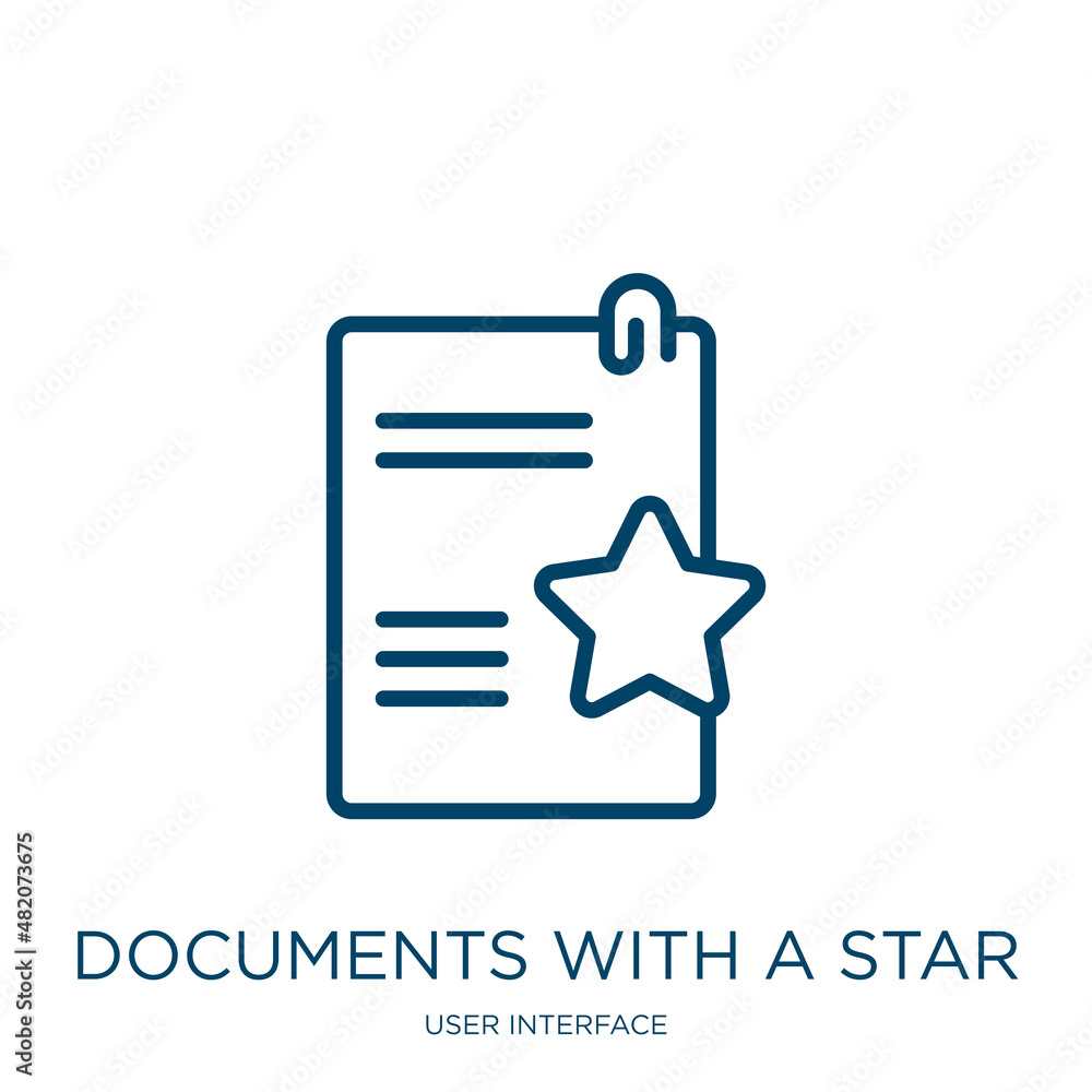 Poster documents with a star icon from user interface collection. thin linear documents with a star, docume