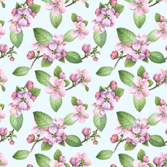 Floral seamless pattern made of pink spring flowers. Apple blossom. Endless texture for romantic design, decoration, greeting cards, posters, invitations, advertisement, textile.