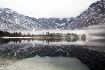Lake Bohinj at Triglav National Park in Julian Alps, Slovenia. Bohinj is the largest permanent lake in Slovenia.