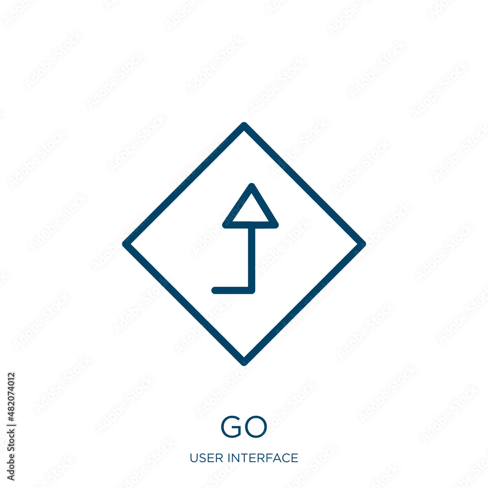 Poster go icon from user interface collection. thin linear go, ecology, arrow outline icon isolated on whit