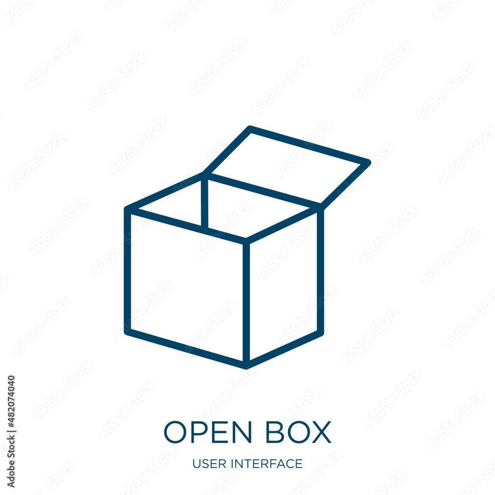 Poster open box icon from user interface collection. thin linear open box, box, package outline icon isolat