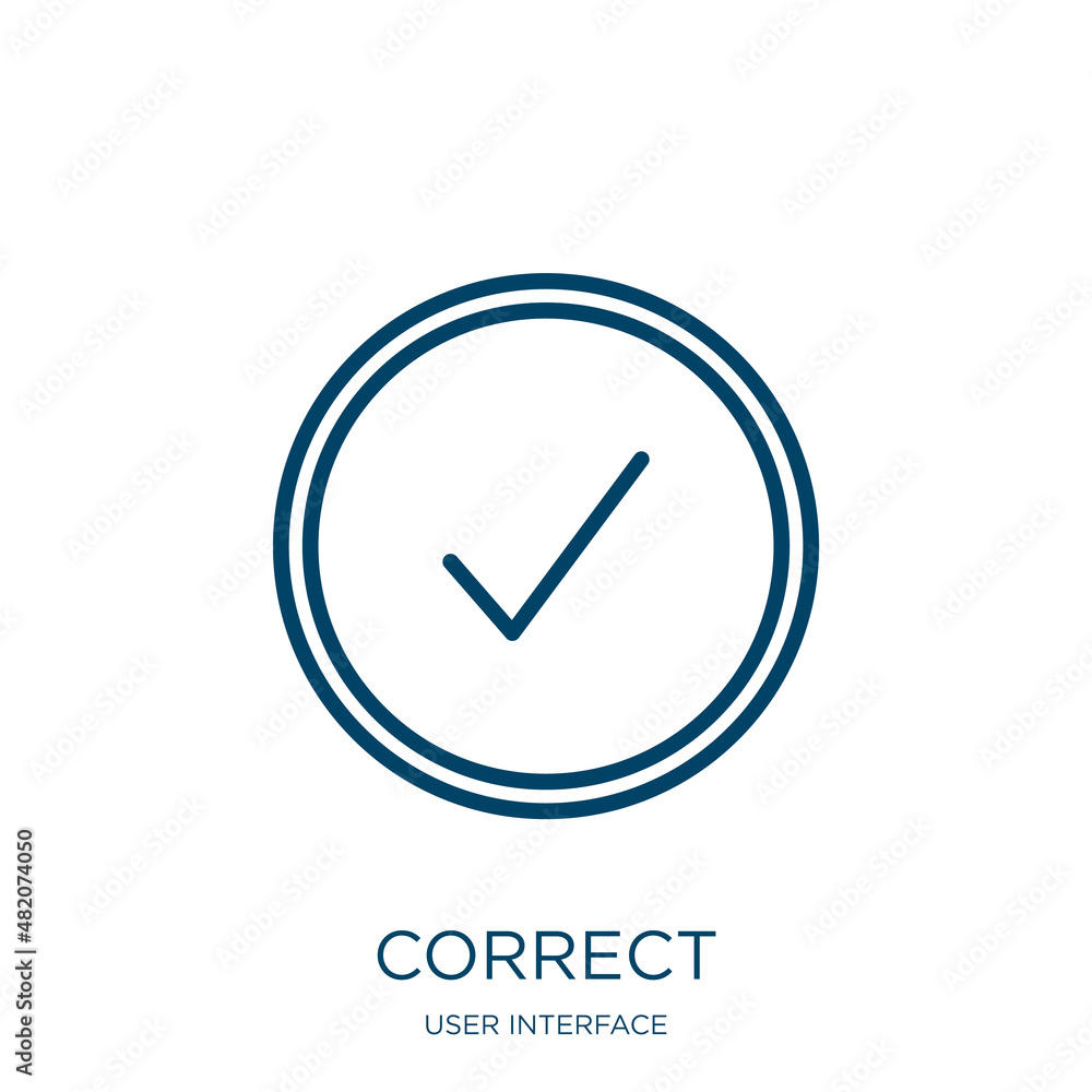 Poster correct icon from user interface collection. thin linear correct, tick, mark outline icon isolated o