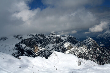 Fototapeta na wymiar Julian Alps at the winter in Triglav National Park, Slovenia. This picture was taken top of the Mount Visevnik.