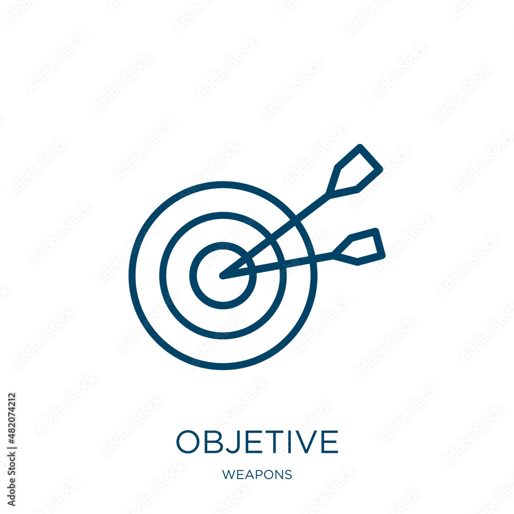 Poster objetive icon from weapons collection. thin linear objetive, objets, children outline icon isolated 