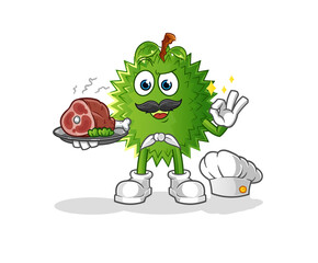 durian chef with meat mascot. cartoon vector