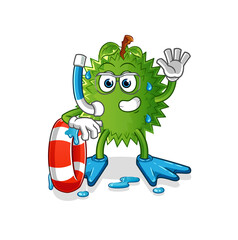 durian swimmer with buoy mascot. cartoon vector
