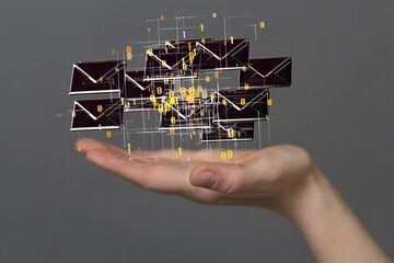 express envelope and parcel abstract technology background. Business quantum internet network...