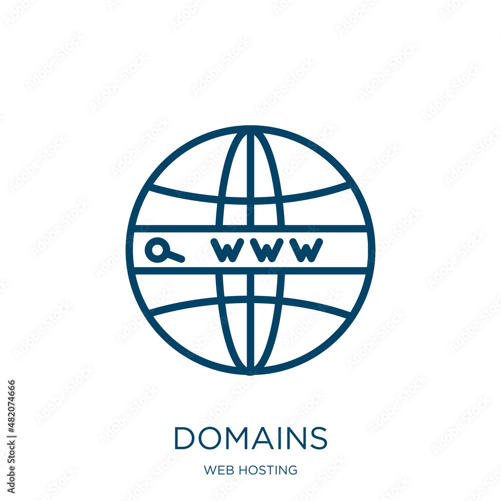 Poster domains icon from web hosting collection. thin linear domains, domain, network outline icon isolated