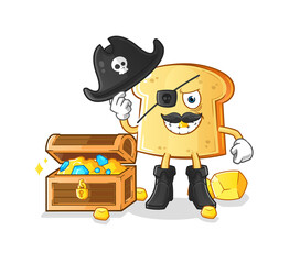 white bread pirate with treasure mascot. cartoon vector