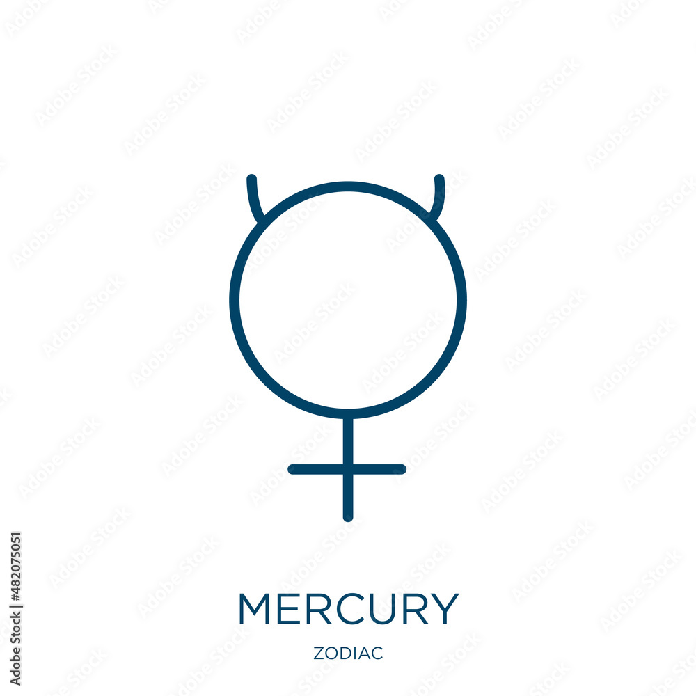 Poster mercury icon from zodiac collection. thin linear mercury, heat, indicator outline icon isolated on w