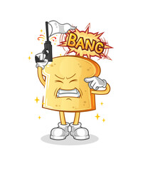 white bread warning shot mascot. cartoon vector