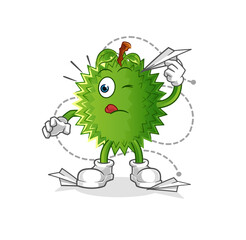 durian with paper plane character. cartoon mascot vector