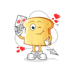 white bread hold love letter illustration. character vector