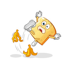 white bread slipped on banana. cartoon mascot vector
