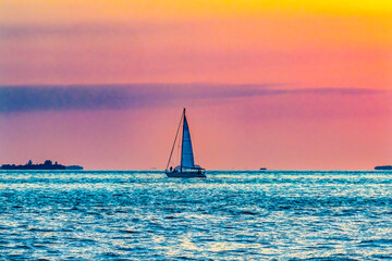 Pink Sunset Sailboat Mallory Square Dock Key West Florida © Bill Perry