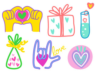 Cute hand drawn doodle sticker element in theme of love, romance , Valentine's day. Vivid tone color isolated on white background.